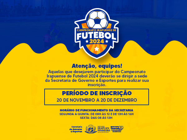 Inscrições do Campeonato Irapuense de Futebol 2024 